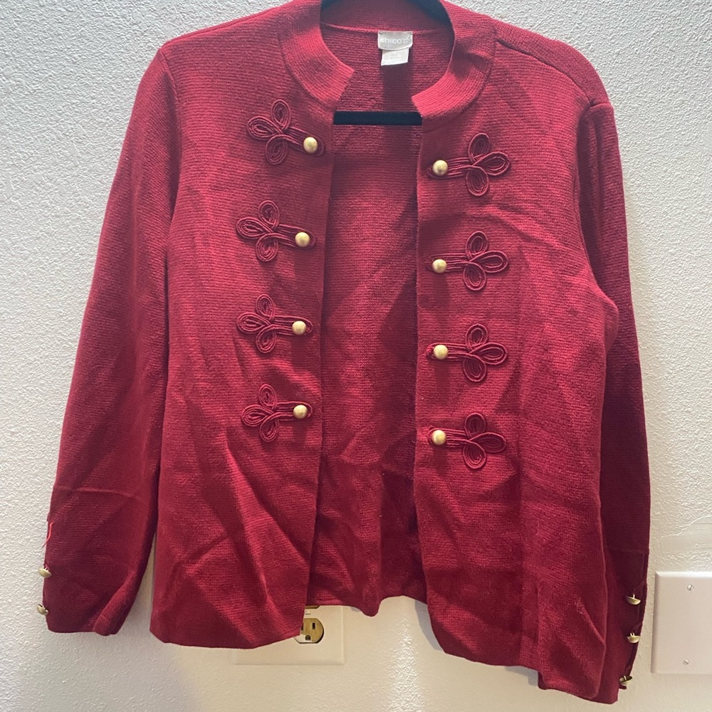 Chico's Women's Size 1/M Red Sweater Cardigan with Gold Button Accents